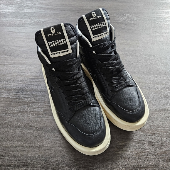Converse Rick Owens x DRKSHDW TURBOPN Black  Leather High Trainers Mens Size 8.5 - Picture 2 of 11
